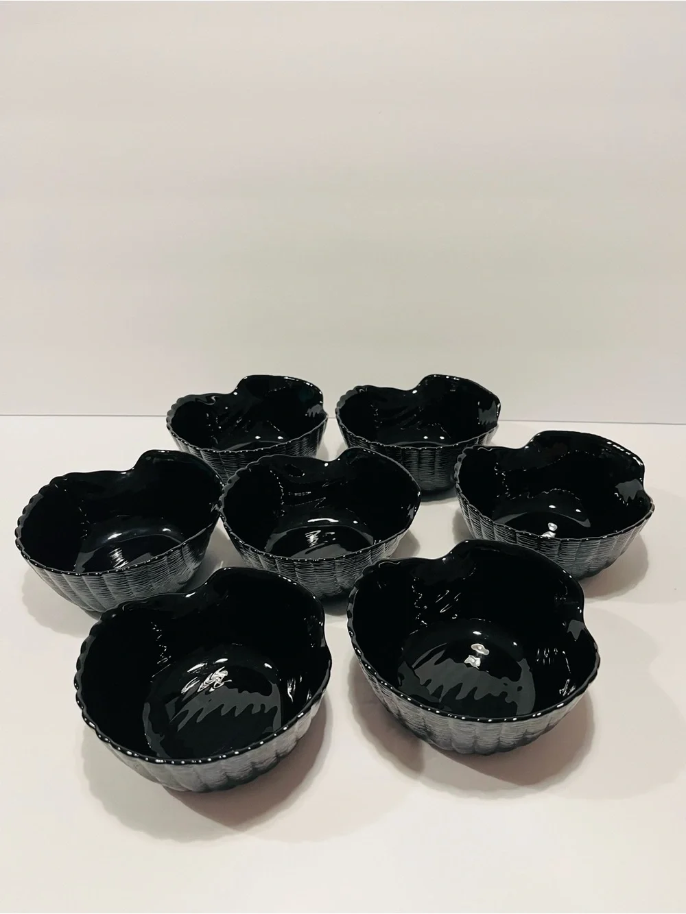 Vintage Arcoroc Coquillage Black Glass Sea Shell Set of 7 Serving Bowls